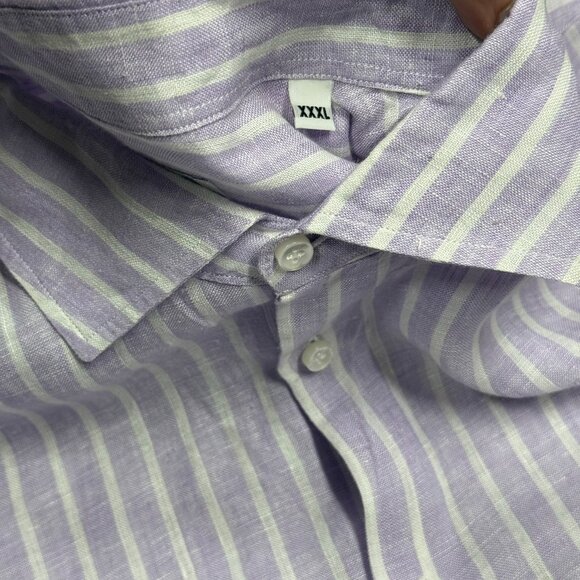 Willaim 100% Linen Dress Shirt Purple Striped Long Sleeve Made in Italy 18" XXL - Picture 7 of 9